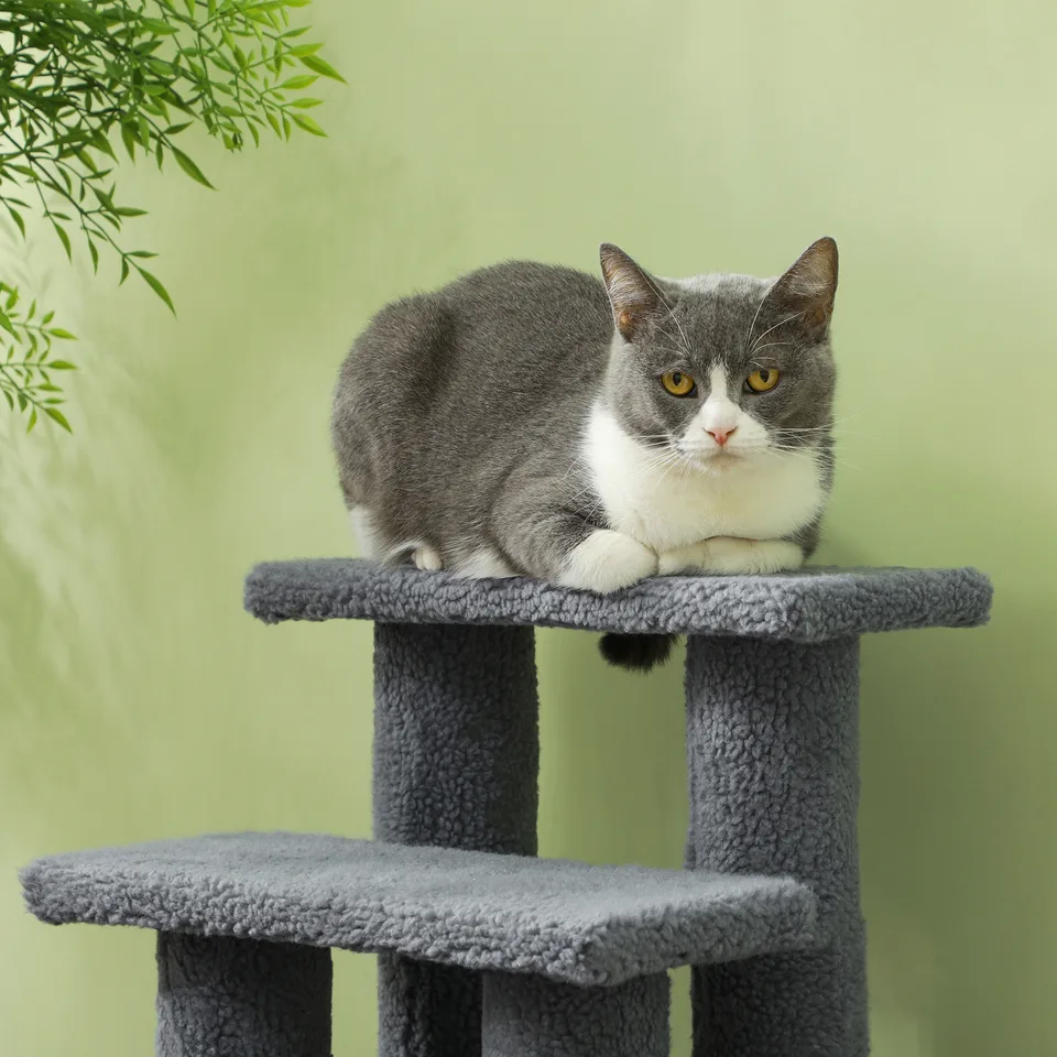 25" 4-Step Multi-Level Carpeted Cat Scratching Post Pet Stairs, Gray view 7