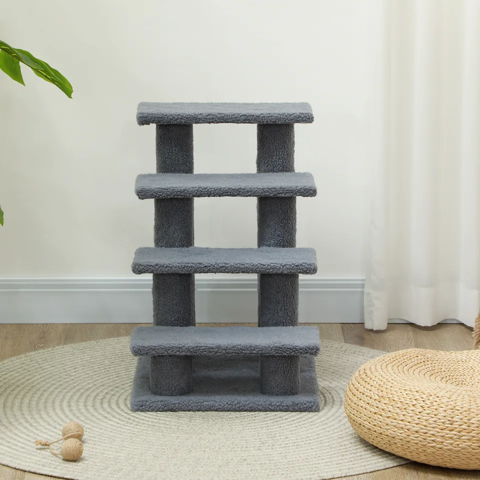 25" 4-Step Multi-Level Carpeted Cat Scratching Post Pet Stairs, Gray view 5