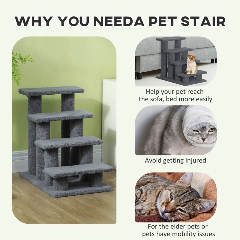 25" 4-Step Multi-Level Carpeted Cat Scratching Post Pet Stairs, Gray view 3