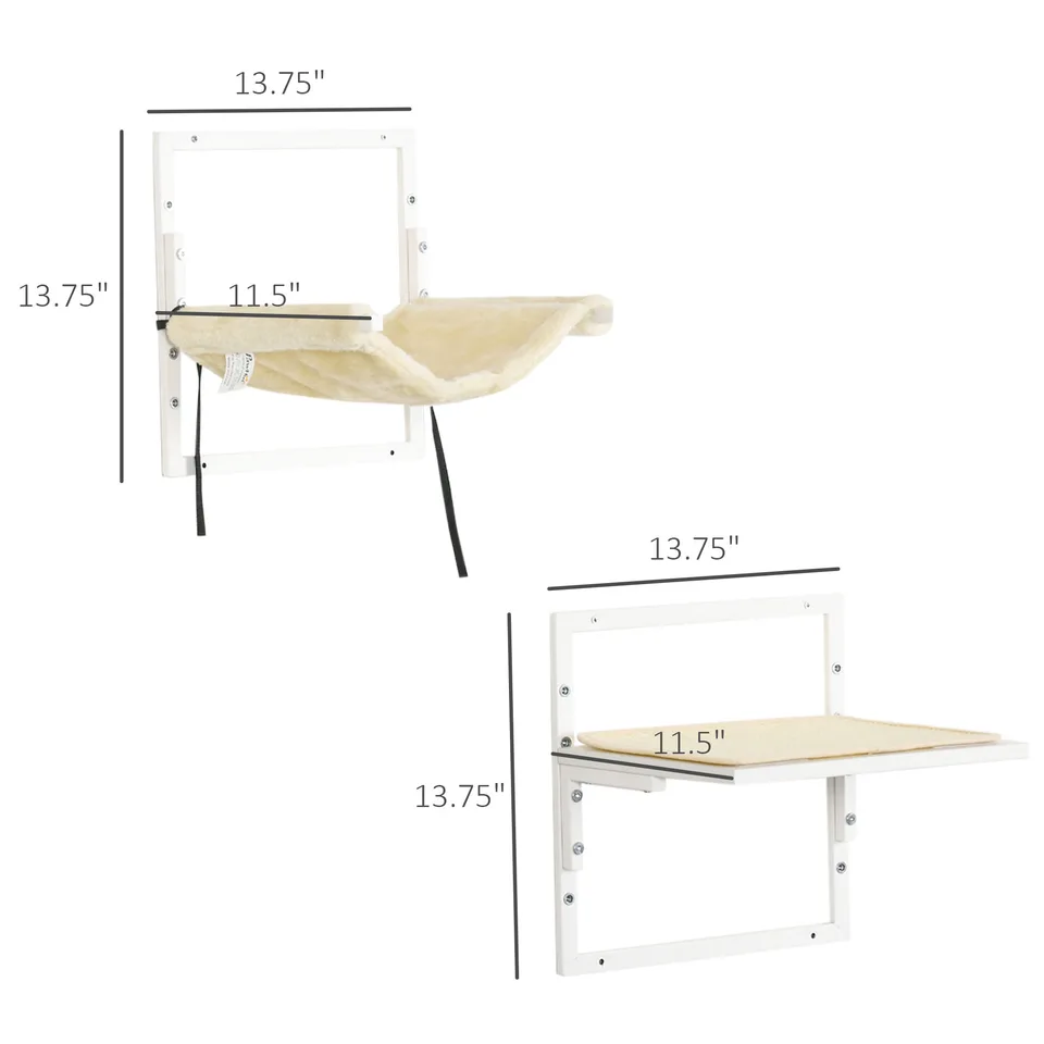 Cat Shelves for Indoor Cats, 6 Pc Modern Cat Wall Furniture with Adjustable Height Jumping Platforms & Hammock, Cream White view 3