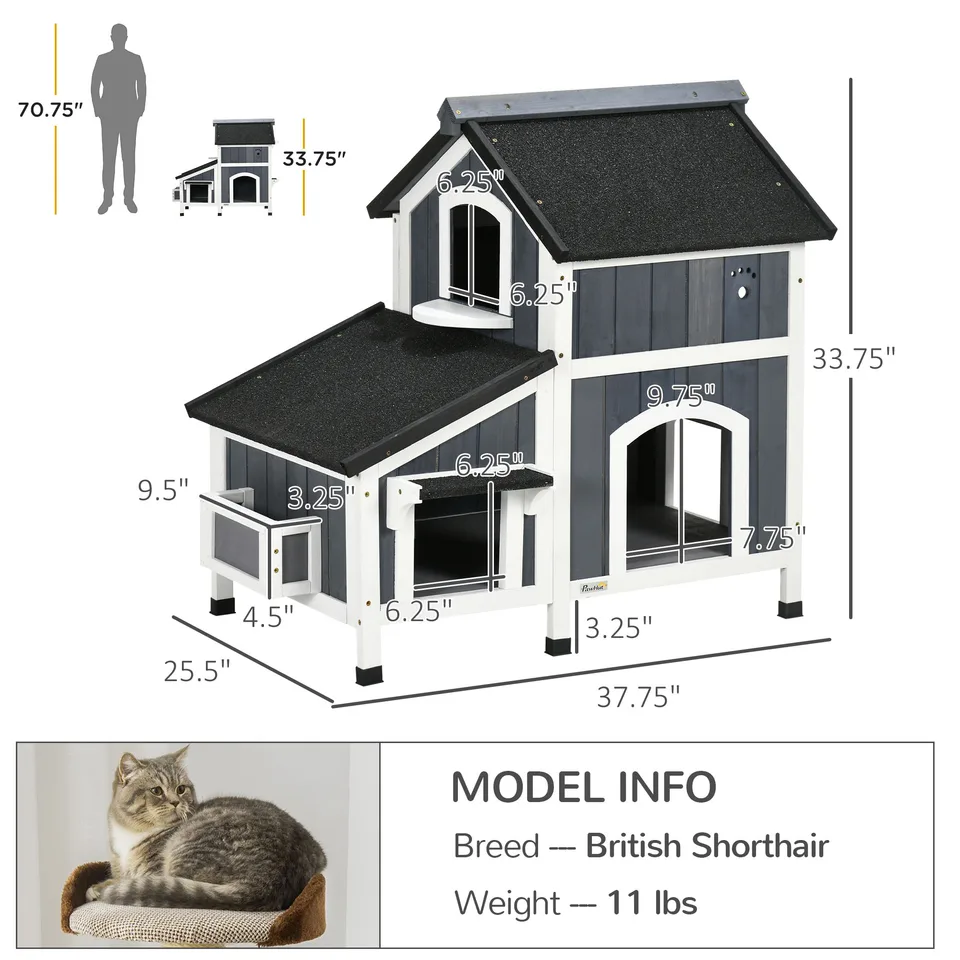 Outdoor Cat House with Weather-resistant Roof & Garden Bed, Outdoor Cat Shelter Enclosure with Multiple Entrances, Modern Cat Furniture view 2