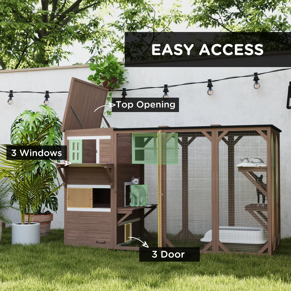 Large Outdoor Cat House for 3 Kitties, Multi-Level Design with Big Hiding Areas 2 Stories & Multiple Platforms Cat Condo view 3