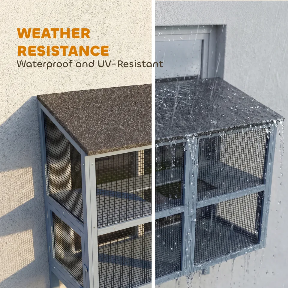 Catio Outdoor Cat Enclosure Outdoor Window Box Cat House with Waterproof Roof 39.4"L Gray view 3