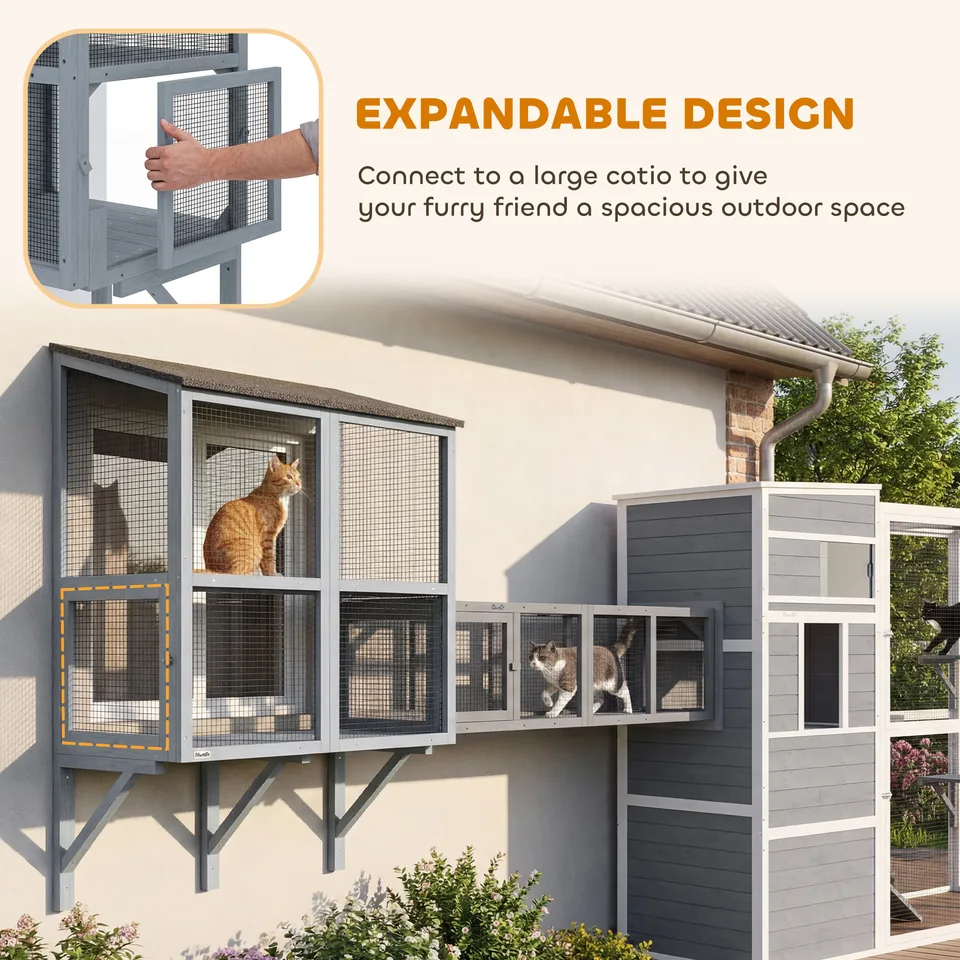 Catio Outdoor Cat Enclosure Outdoor Window Box Cat House with Waterproof Roof 39.4"L Gray view 4