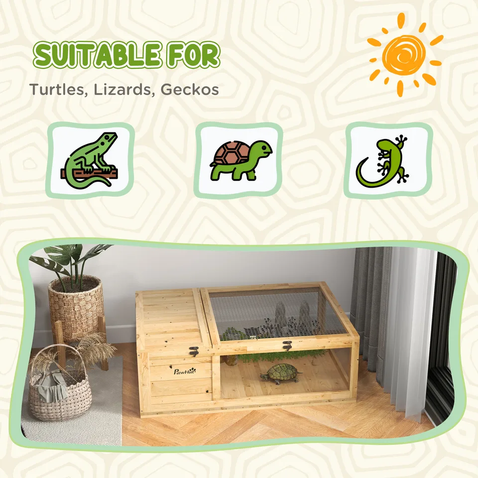 Wooden Reptile Cage with Top Access for Turtles, Lizards, Snakes, Yellow view 3