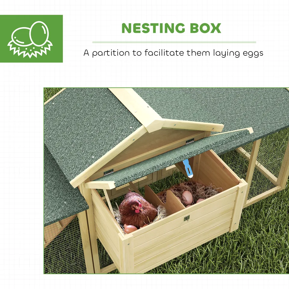 Wooden Chicken Coop ith Nesting Box, Double Runs, Removable Tray, Ramp, for Garden Backyard view 2