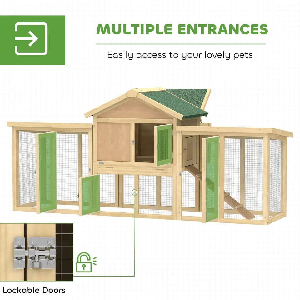 Wooden Chicken Coop ith Nesting Box, Double Runs, Removable Tray, Ramp, for Garden Backyard view 3