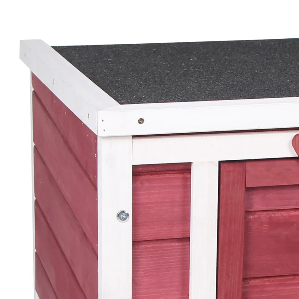Small Wooden Rabbit Hutch Bunny Cage Guinea Pig Cage Duck House Dog House with Openable & Waterproof Roof, for Rabbits, Chickens, Ducks, Red view 2