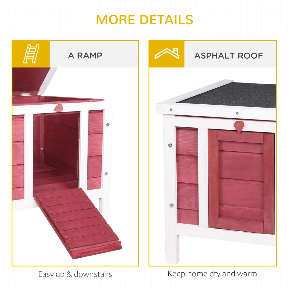 Small Wooden Rabbit Hutch Bunny Cage Guinea Pig Cage Duck House Dog House with Openable & Waterproof Roof, for Rabbits, Chickens, Ducks, Red view 4