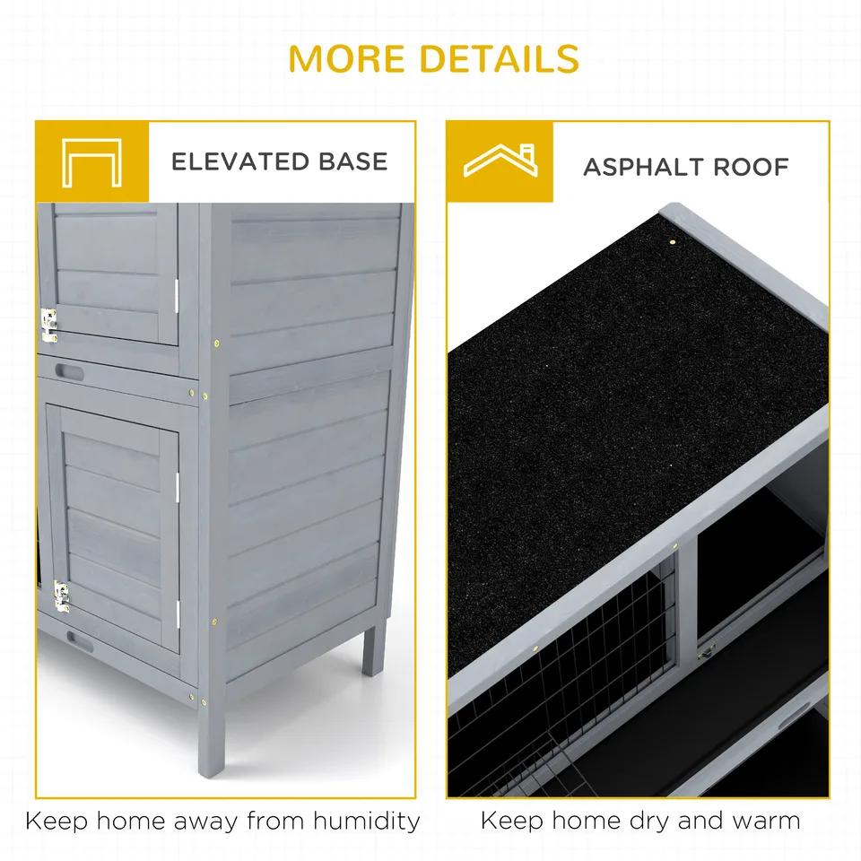 54" 2-Story Large Rabbit Hutch Bunny Cage Wooden Pet House Small Animal Habitat with Lockable Doors, No Leak Tray and waterproof Roof for view 3