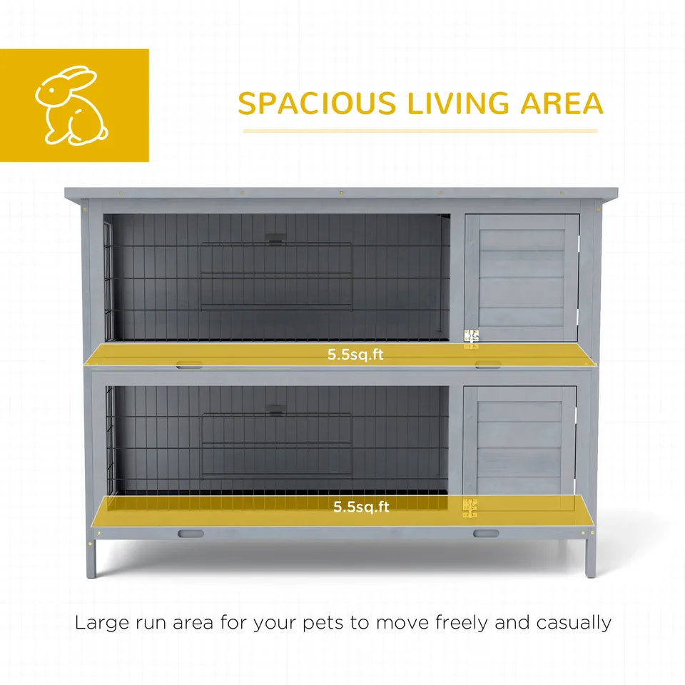 54" 2-Story Large Rabbit Hutch Bunny Cage Wooden Pet House Small Animal Habitat with Lockable Doors, No Leak Tray and waterproof Roof for view 2