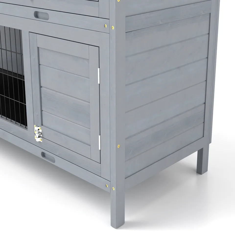 54" 2-Story Large Rabbit Hutch Bunny Cage Wooden Pet House Small Animal Habitat with Lockable Doors, No Leak Tray and waterproof Roof for view 4