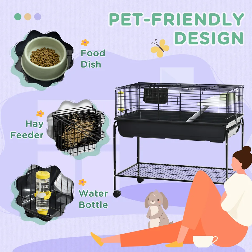 Two-Story Small Animal Cage Removable from Stand, Guinea Pig Cage with Shelf & Wheels, Pet Habitat for Hedgehog, Chinchilla, Ferret, 39" x view 3