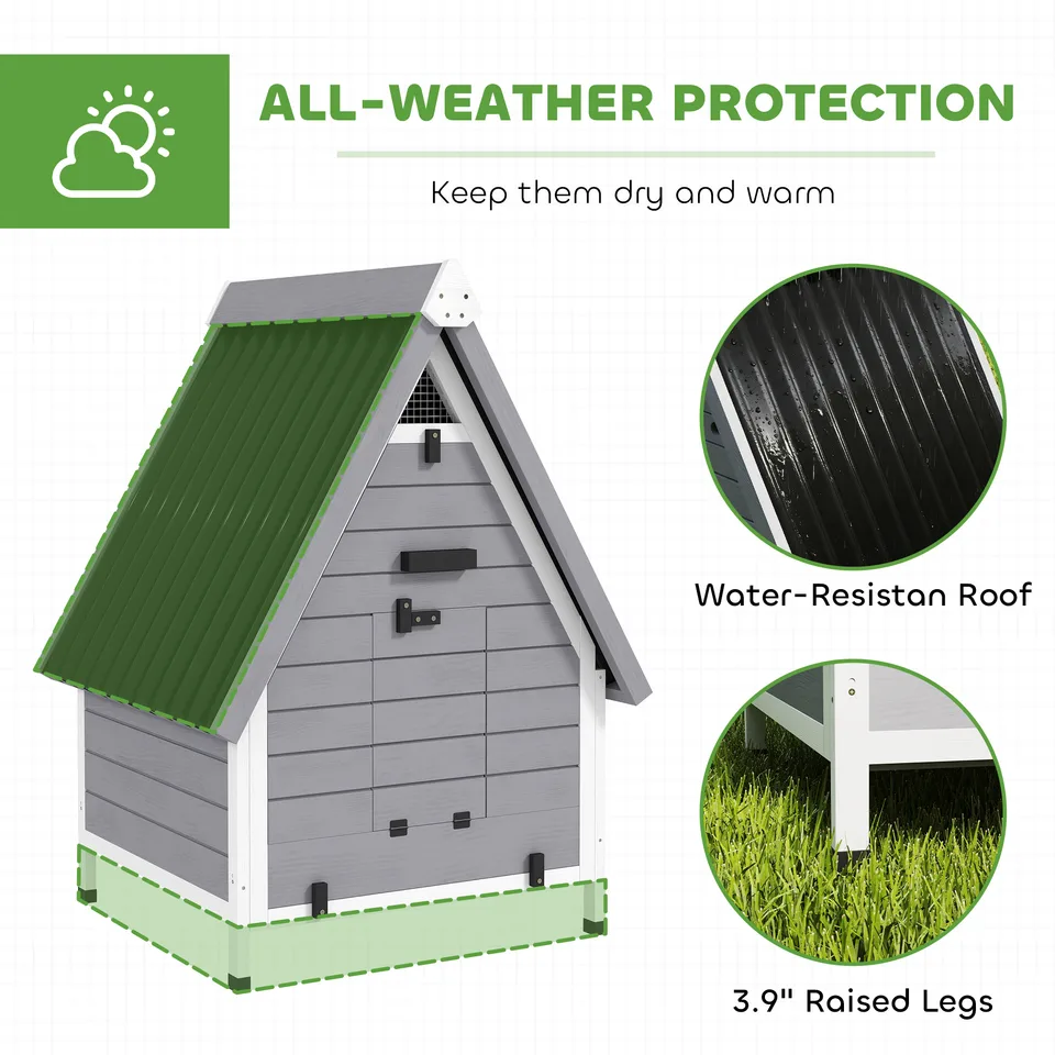 Chicken Coop for 2 Chickens, Outdoor Wooden Chicken House with Removable Nesting Box & Roosting Bar, Tray, Ramp view 4