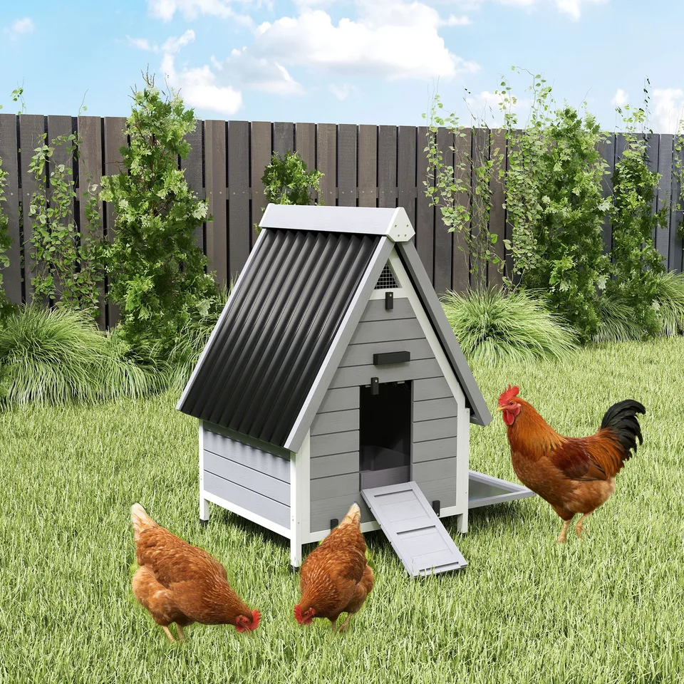 Chicken Coop for 2 Chickens, Outdoor Wooden Chicken House with Removable Nesting Box & Roosting Bar, Tray, Ramp view 3