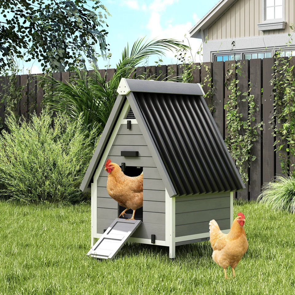 Chicken Coop for 2 Chickens, Outdoor Wooden Chicken House with Removable Nesting Box & Roosting Bar, Tray, Ramp