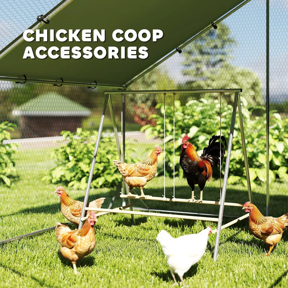 Chicken Perch for Coop, Chicken Roosting Bars with 2 Swings, Coop Accessories for Farm, Backyard, Silver view 2