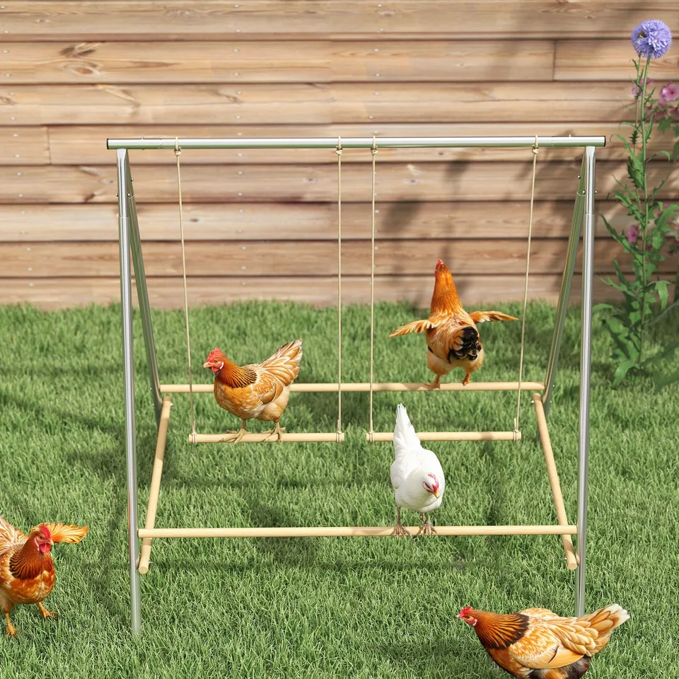 Chicken Perch for Coop, Chicken Roosting Bars with 2 Swings, Coop Accessories for Farm, Backyard, Silver view 3