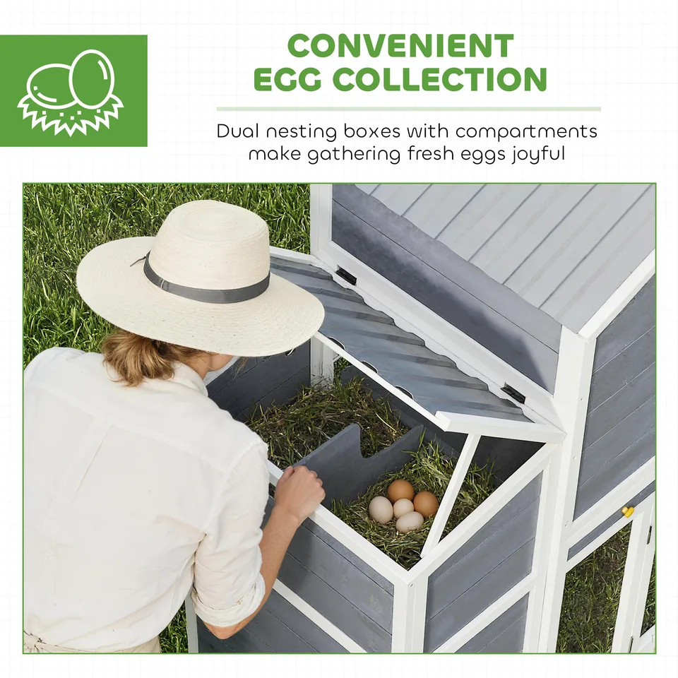 66.5" Large Chicken Coop, Wooden Chicken House with 2 Nesting Boxes, Sliding Tray & Ramp, for Backyard Farm view 3