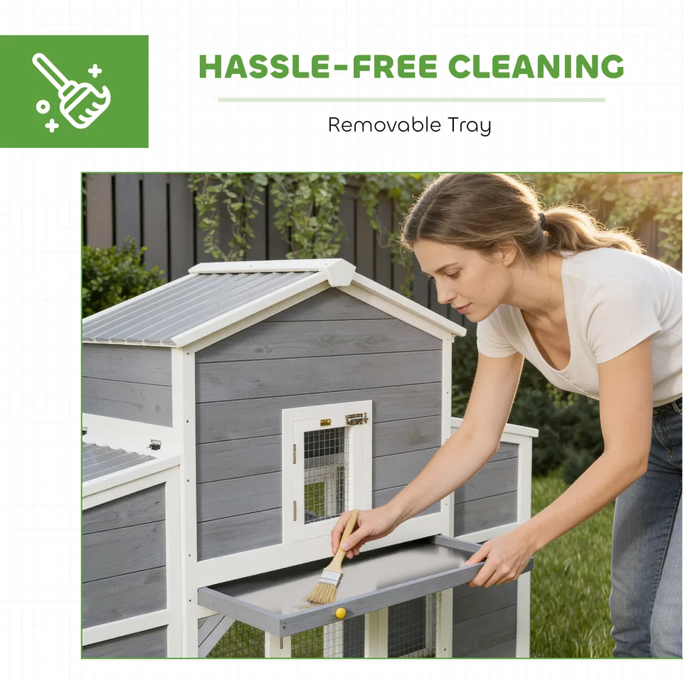 66.5" Large Chicken Coop, Wooden Chicken House with 2 Nesting Boxes, Sliding Tray & Ramp, for Backyard Farm view 2