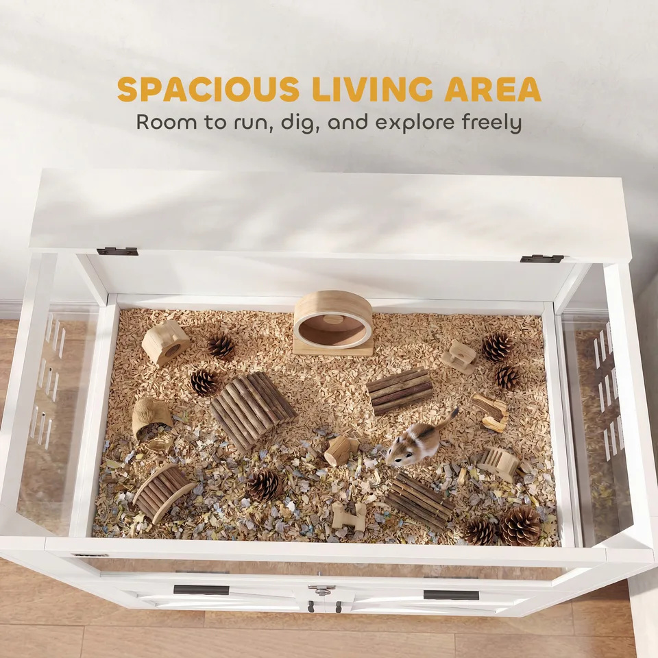 Hamster Cage with Storage Cabinet, Small Animal Cage with Pull Out Drawer and Acrylic Panels, 30" x 19.5" x 36" view 4