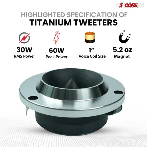 5 Core 6.5" Mid-Range Replacement 2Pc Pro Audio Car Speaker 360W 4 Ohms/8 Ohms 60W Aluminum Super Tweeters view 3