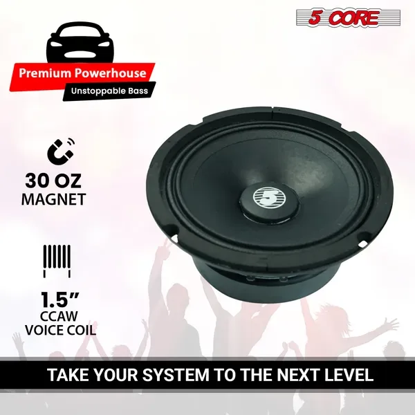 5 Core 6.5" Mid-Range Replacement 2Pc Pro Audio Car Speaker 360W 4 Ohms/8 Ohms 60W Aluminum Super Tweeters view 2