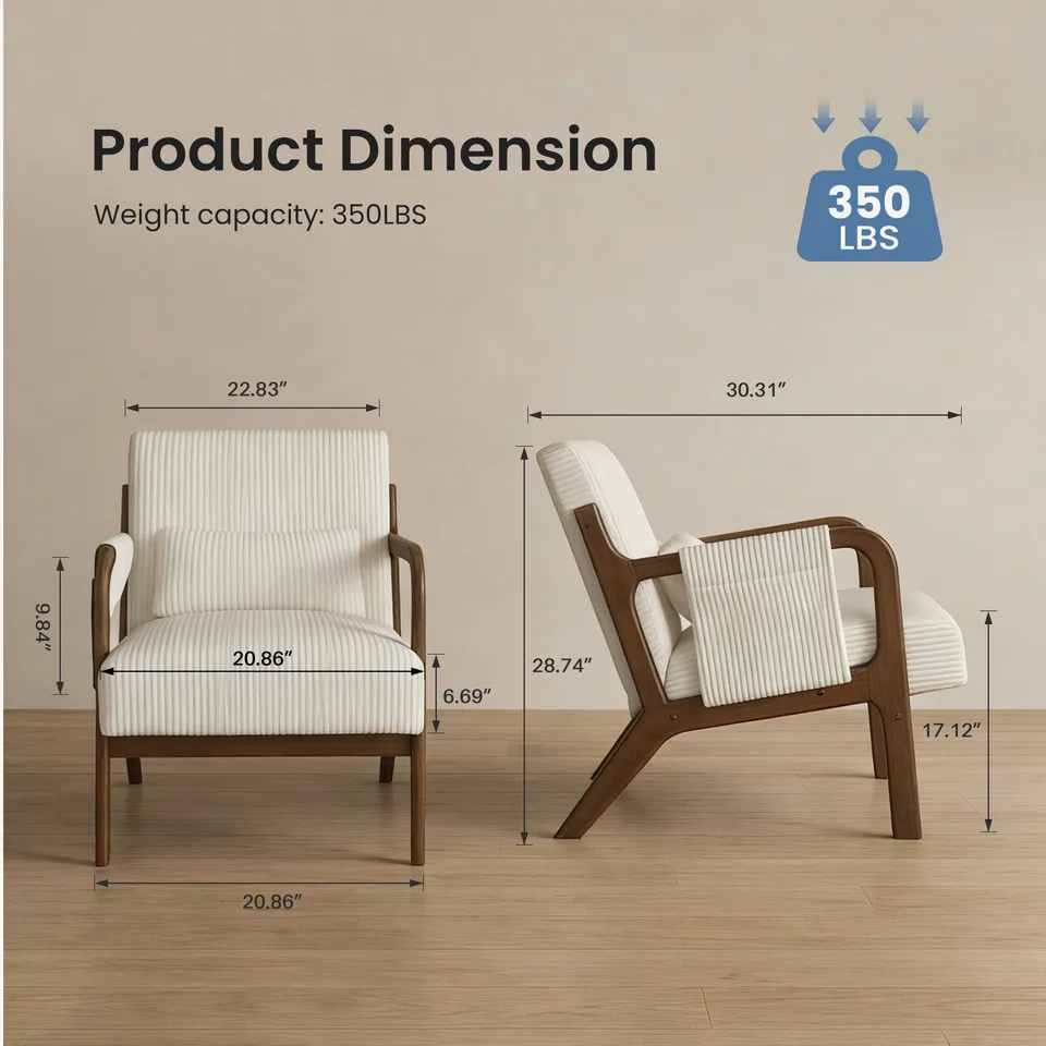 Armchair With Backrest, Made Of Solid Wood Frame, Suitable For Comfortable Reading In Small Living Rooms, Bedrooms And Guest Rooms. view 2