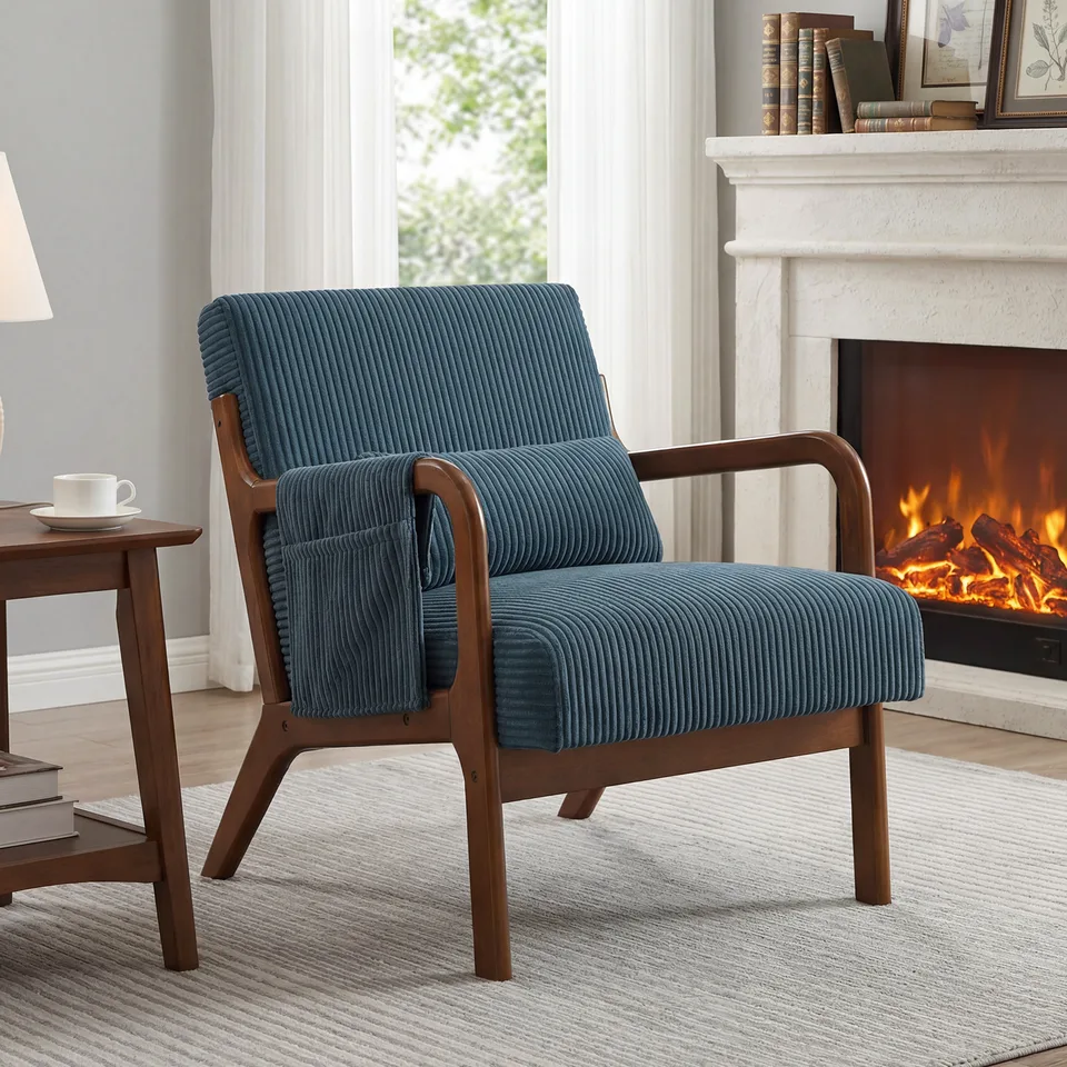 Armchair With Backrest, Made Of Solid Wood Frame, Suitable For Comfortable Reading In Small Living Rooms, Bedrooms And Guest Rooms. view 4