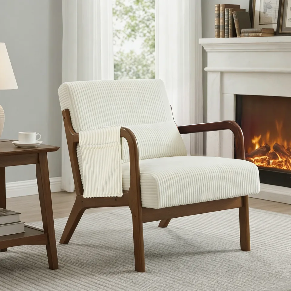 Armchair With Backrest, Made Of Solid Wood Frame, Suitable For Comfortable Reading In Small Living Rooms, Bedrooms And Guest Rooms.