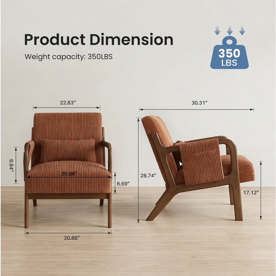 Armchair With Backrest, Made Of Solid Wood Frame, Suitable For Comfortable Reading In Small Living Rooms, Bedrooms And Guest Rooms. view 3