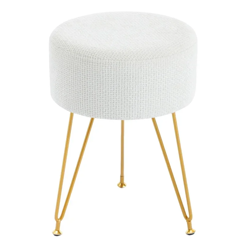 Round Low Stool, With Artificial Fur Seat Cover, Equipped With 3 Metal Legs, Suitable For Dressing Room, Living Room And Bedroom.
