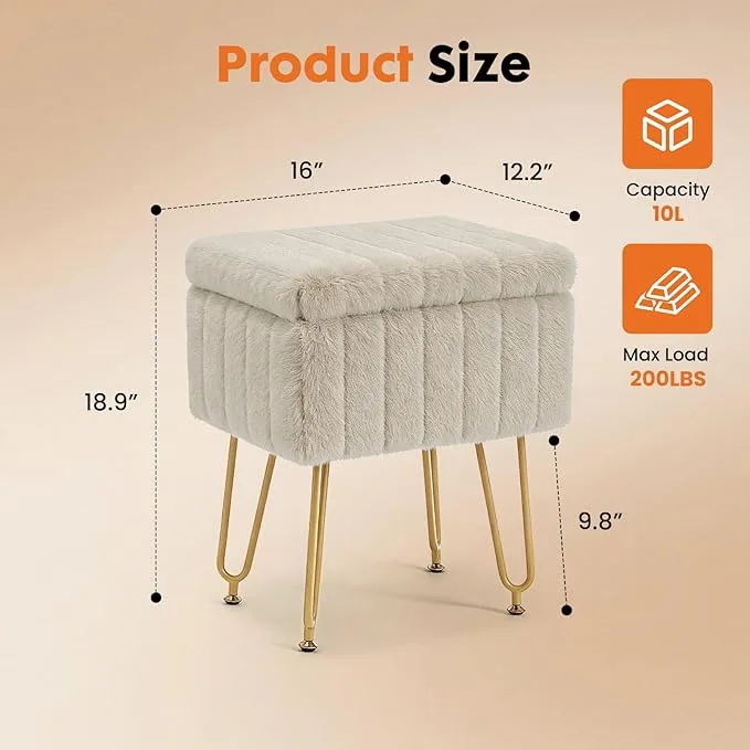 A Luxurious Seating Chair With Storage Function, A Small Oval Leather Imitation-fur Soft Cushioned Footstool, Equipped With 4 Metal Legs view 4