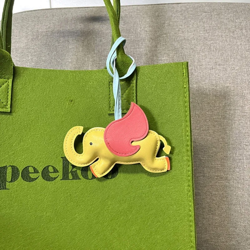 Cute Elephant Bag Pendant Keychain Chic PU Leather Keychains Phone Straps Chain Stylish Keyring,Leather Card Case And Leather Key Charm view 4