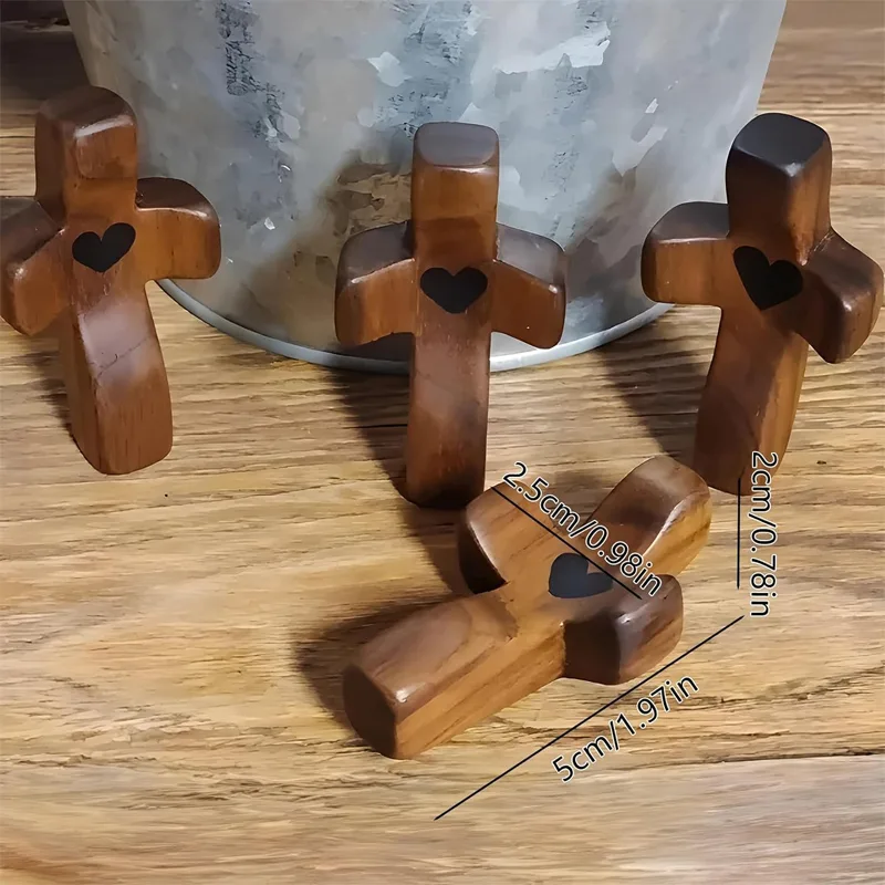 2Pcs Cross My Heart, Encouragement Gift, Relieve Anxiety Comfort For Clutching, Clinging And Praying, Wooden Cross Fidget, Pocket Olive Wood Crosses Religious Gift view 3