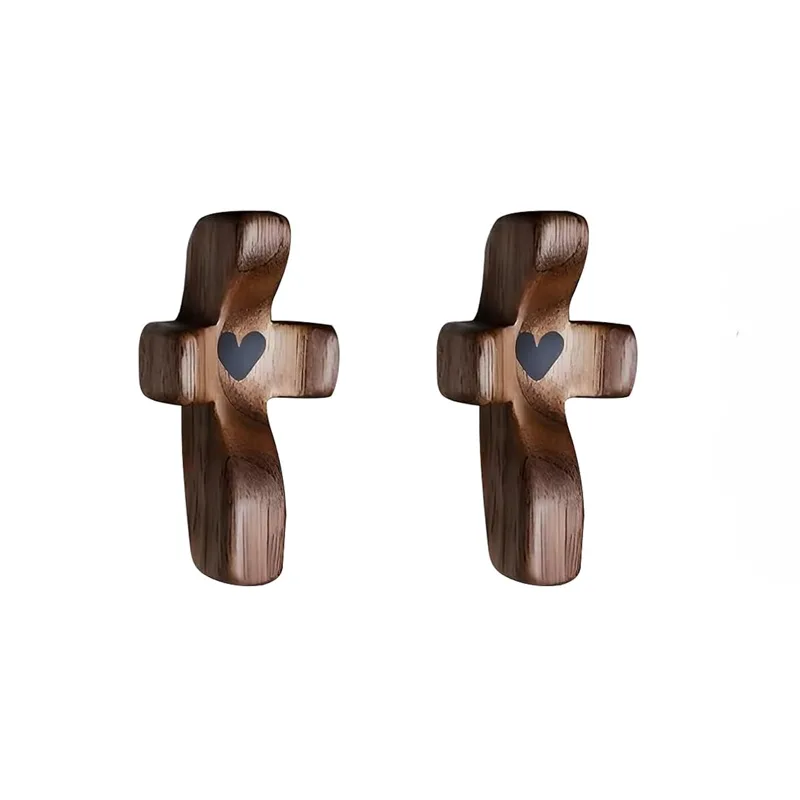 2Pcs Cross My Heart, Encouragement Gift, Relieve Anxiety Comfort For Clutching, Clinging And Praying, Wooden Cross Fidget, Pocket Olive Wood Crosses Religious Gift view 4