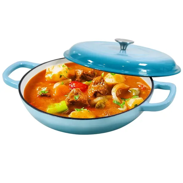 COOKWIN Cast Iron Casserole Braiser 3.8 Quart Heavy Duty Casserole Skillet With Lid And Dual Handles Porcelain Enameled Surface Cookware Pot