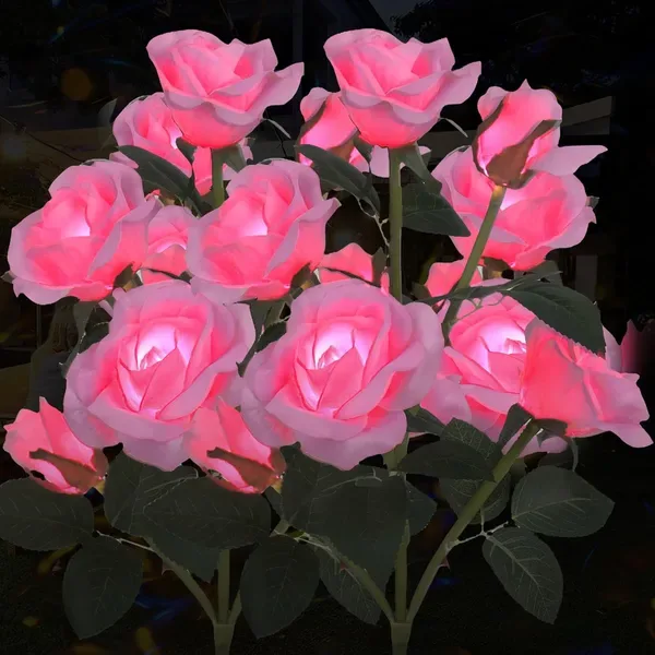 Solar Rose Lights Outdoor, 2 Pack With 14 Rose Flowers Waterproof Color Changing LED Flower Lights, Solar Powered Garden Stakes For Yard, Patio, Pathway Decor - Artificial Floral Decorative Lighting