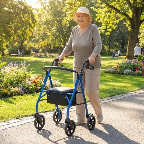 2-in-1 Rollator Walker With Seat (Blue), 8-Inch Large Wheels & Versatile Braking System, Adjustable Height view 2
