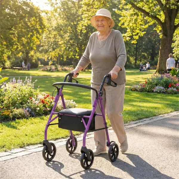 2-in-1 Rollator Walker With Seat (Purple), 8-Inch Large Wheels & Versatile Braking System, Adjustable Height view 4