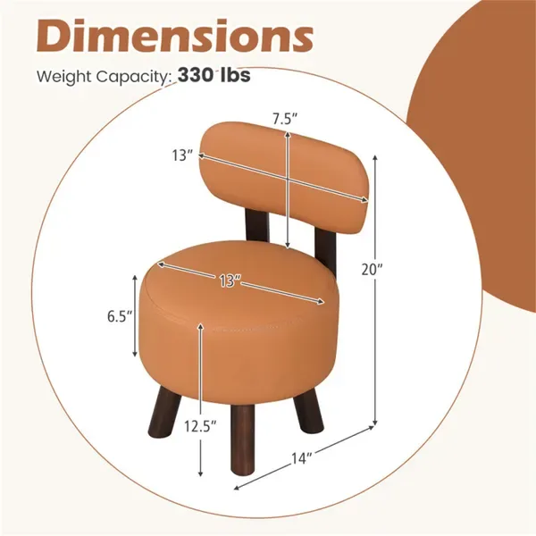 2-Piece Orange Small Footstools, Faux Leather Upholstery & Solid Rubber Wood Legs, 330LBS Load Capacity view 4