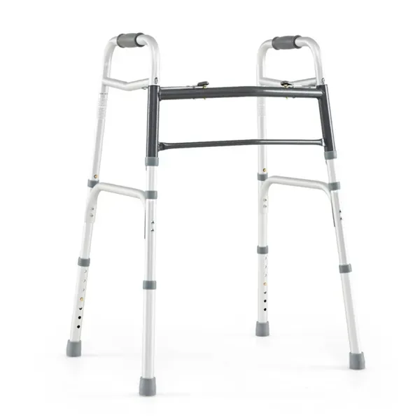 Silver Foldable Walker, 2-Button Folding Mechanism & 7-Level Adjustable Height (30"-36"), 350LBS Capacity view 2