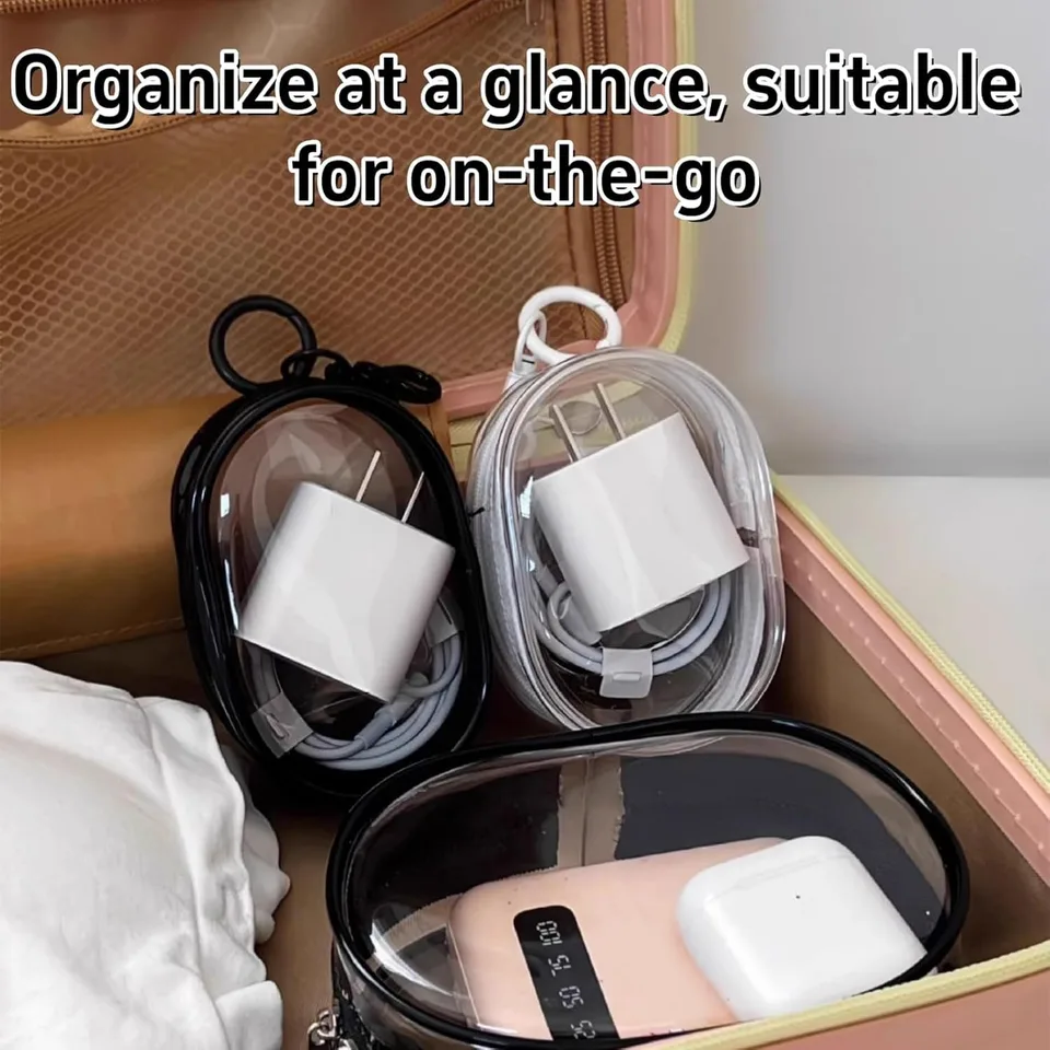 2pcs PVC Storage Bag For Organizing Data Cables, Chargers, Earphone, Earbud, Keys, Change, Camera Chips, Portable Transparent Storage view 3