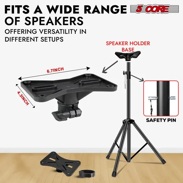 5 Core Speaker Stand Height Adjustable PA DJ Tripod Studio Monitor Stands W 35mm Compatible Insert - SS ECO 1PK BLK WoB view 5