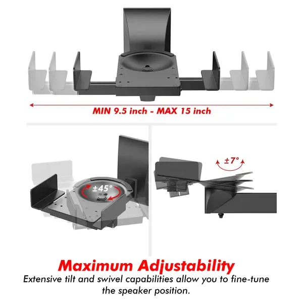 5 CORE Speaker Wall Mount Adjustable Shelf Holder Swivel 180 Degree Bookshelf Brackets - 15 Inch Space For Speakers Pair Holds Upto 55lbs view 3