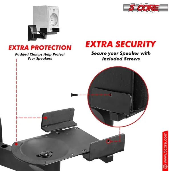 5 CORE Speaker Wall Mount Adjustable Shelf Holder Swivel 180 Degree Bookshelf Brackets - 15 Inch Space For Speakers Pair Holds Upto 55lbs view 2