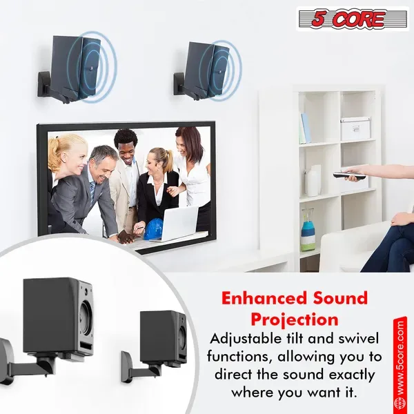 5 CORE Speaker Wall Mount Adjustable Shelf Holder Swivel 180 Degree Bookshelf Brackets - 15 Inch Space For Speakers Pair Holds Upto 55lbs view 4