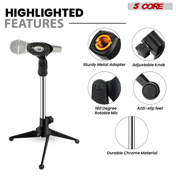 5 Core Desktop Mic Stand Tripod Universal Desk Microphone Holder Table Top Stands view 3