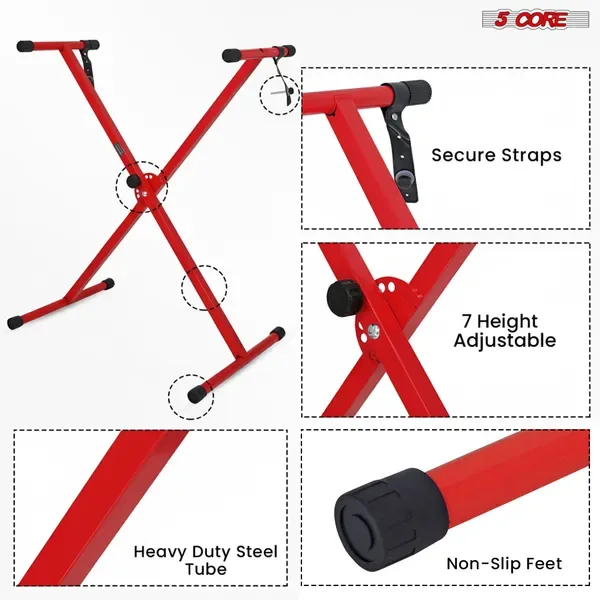 5 Core Keyboard Stand X Shape Adjustable Foldable Portable Key Board Stands W Locking Strap view 4