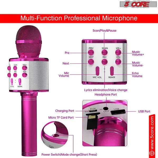 5 Core Microphone Wireless Karaoke Mic With Speaker 3 In 1 Portable Bluetooth Microfono Inalambrico view 4